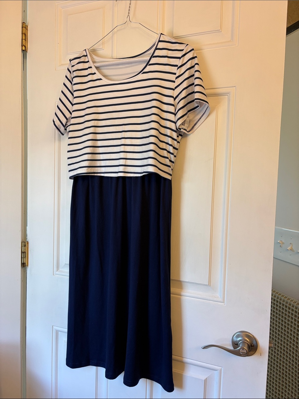 Striped Navy and White Midi Dress
